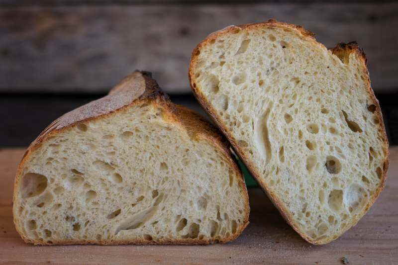 Loaf of Altamura bread cut in two halves