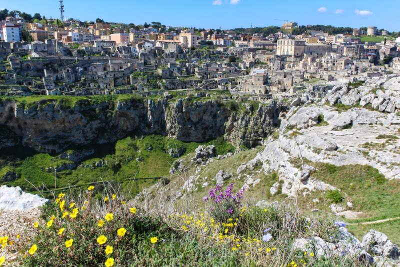 view of Sassi di Matera from Parco della Murgia Materana 
